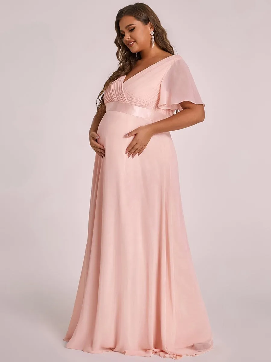 Plus Size Ruffle Sleeve Floor-Length Formal Maternity Dress