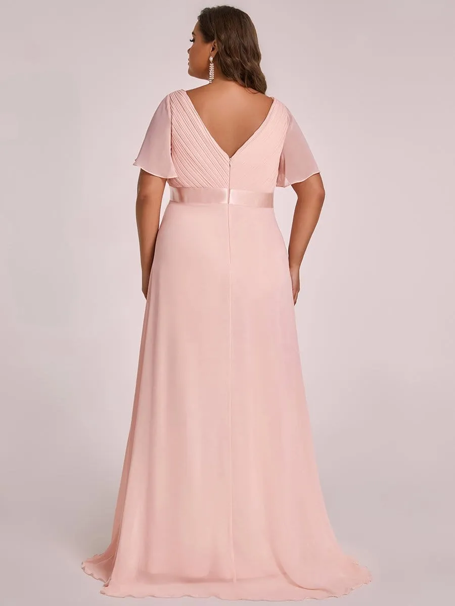 Plus Size Ruffle Sleeve Floor-Length Formal Maternity Dress