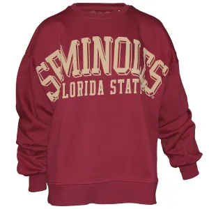 Pressbox Women's Seminoles Florida State Puff Print Design Oversized Crew Fleece - Garnet