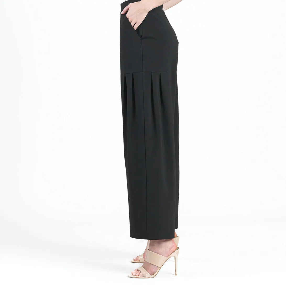 Rayon-Ponte Knit - Pleated Wide Leg Pocket Pant - Black