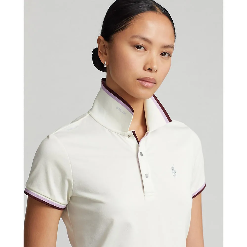 RLX Ralph Lauren Women's Tour Pique Golf Polo Shirt - Chic Cream/Light Mauve/Harvard Wine