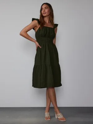 Sleeveless Ruffle Texture Midi Dress