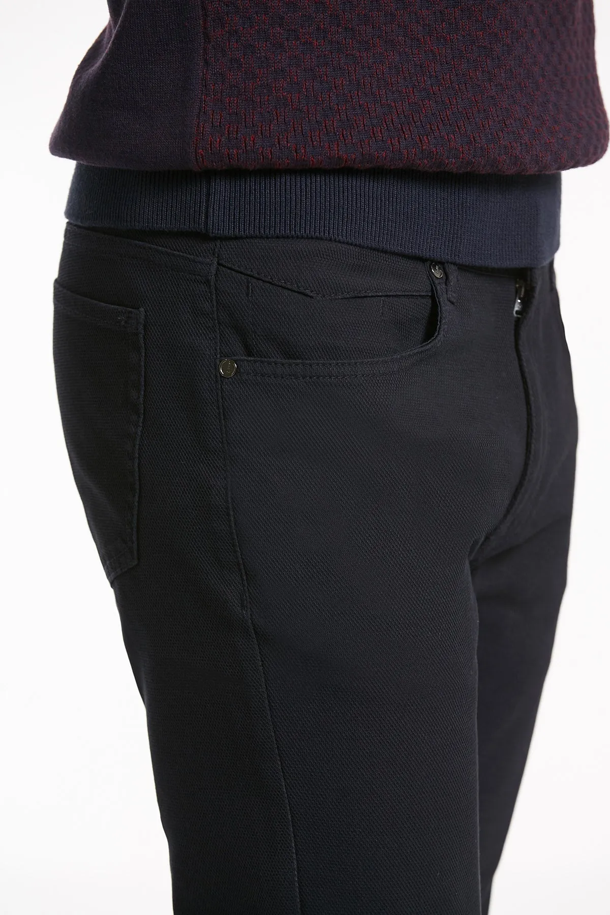 Slim Fit Cotton Low Waist Navy Casual Pants