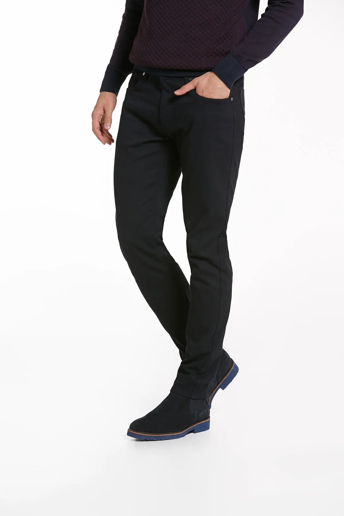 Slim Fit Cotton Low Waist Navy Casual Pants