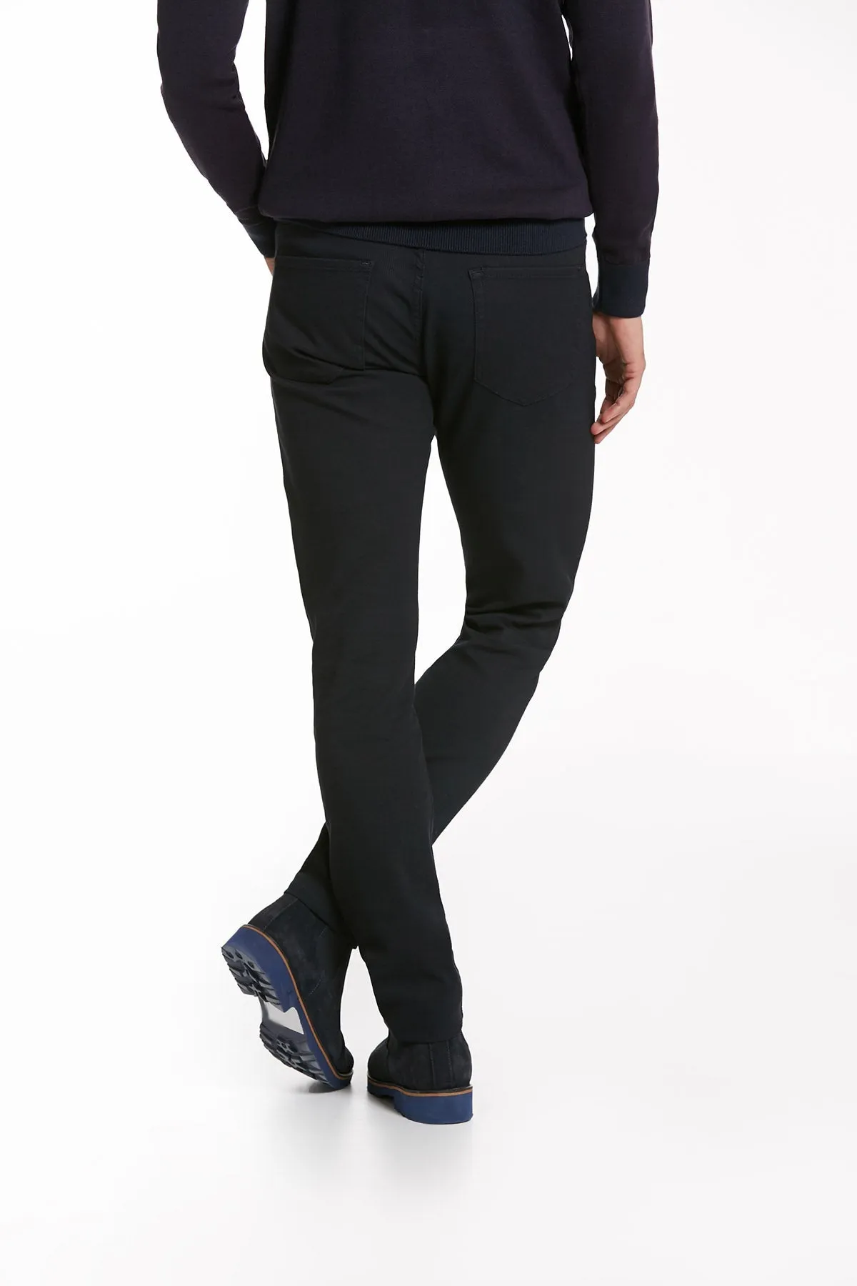 Slim Fit Cotton Low Waist Navy Casual Pants