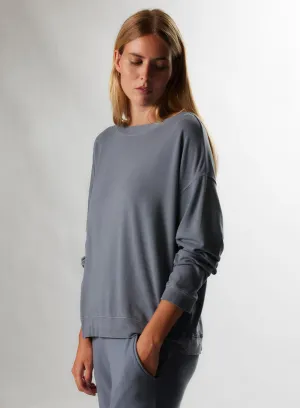 Sweaters Bleu grisé Col Bateau Manches Longues en Viscose et Élasthanne