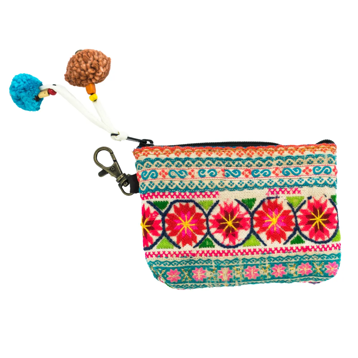 Up-cycled Hmong Textile Coin Purse with Lobster Clip - Thailand