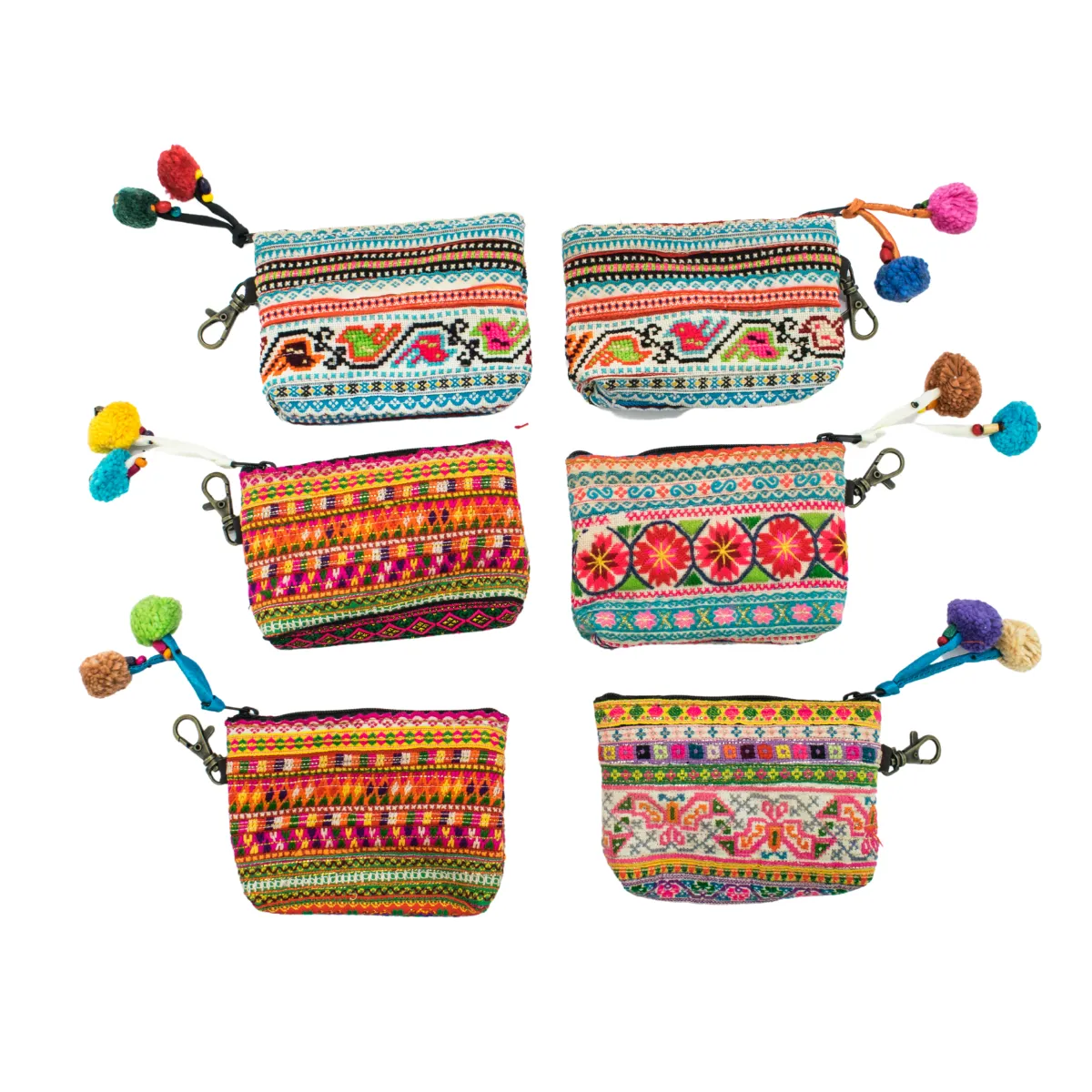 Up-cycled Hmong Textile Coin Purse with Lobster Clip - Thailand