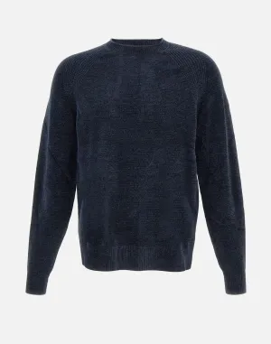 Velvet Effect Blue Chenille Sweater