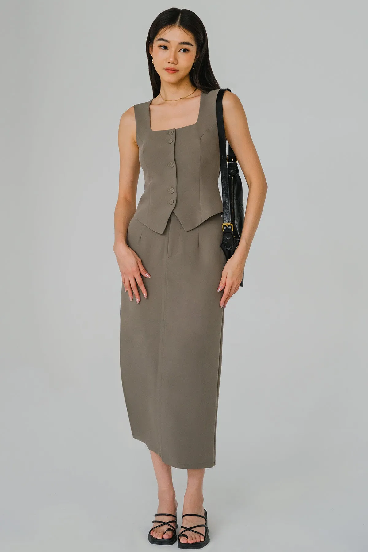 Vivienne Tailored Midi Skirt (Olive)