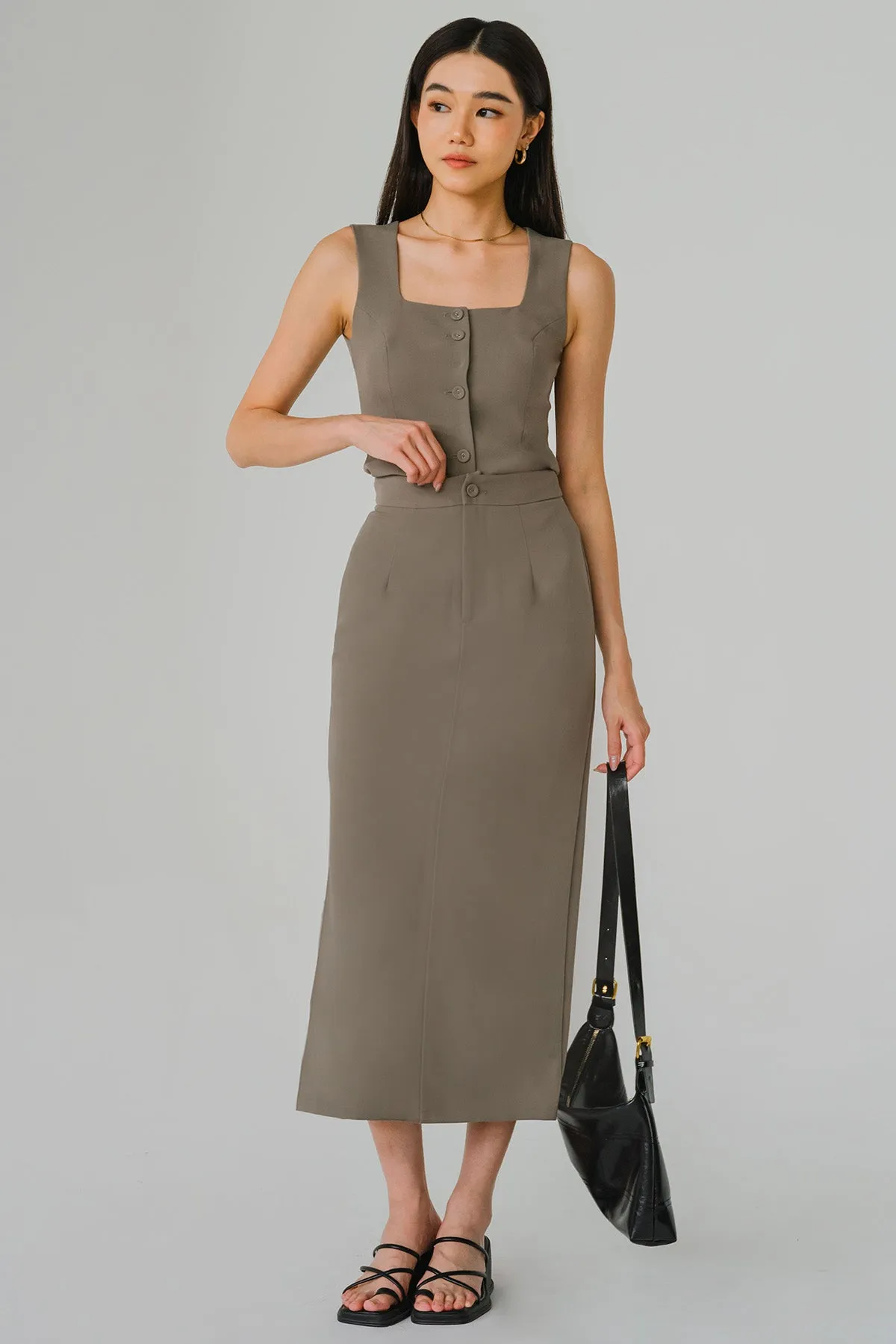 Vivienne Tailored Midi Skirt (Olive)