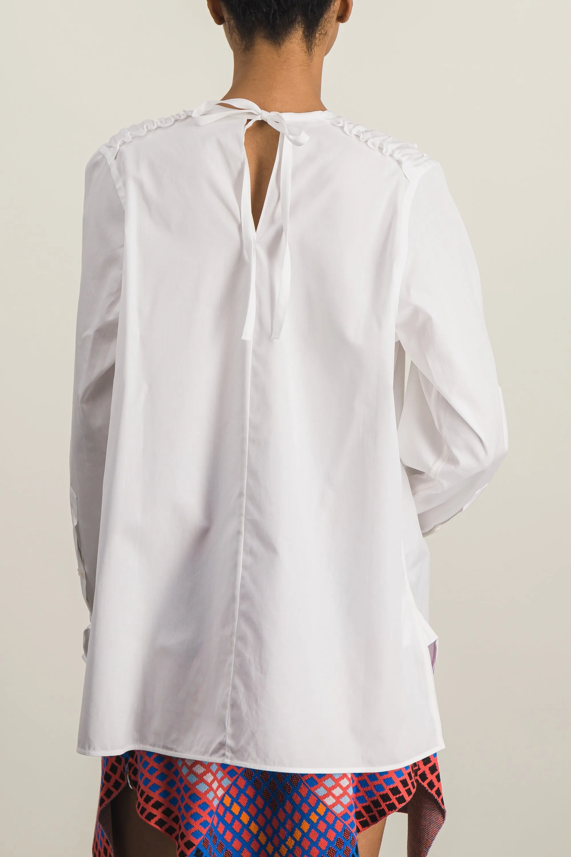 White gathered boxy cotton shirt