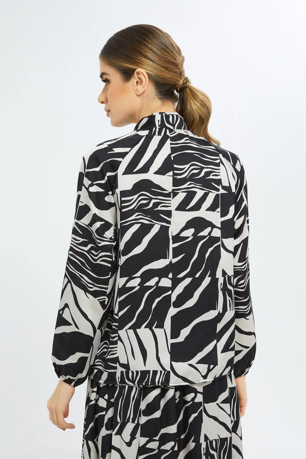 Women Black And White Printed Blouse