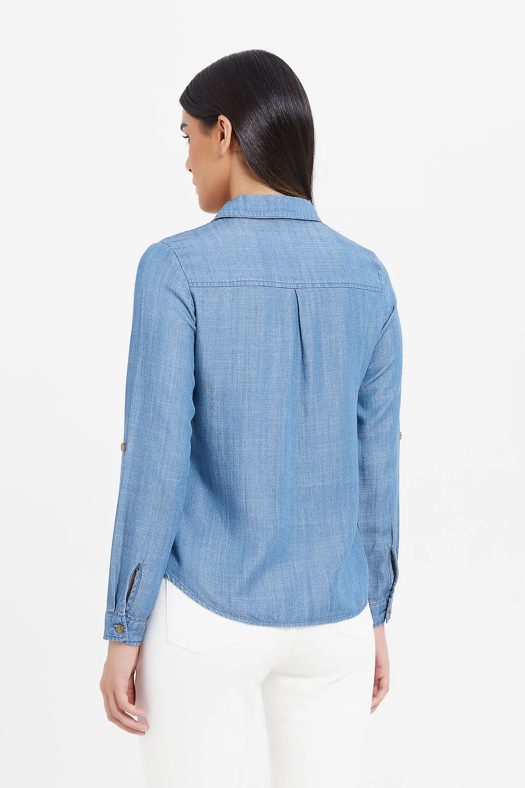 Women Blue Mid Wash Denim Shirt