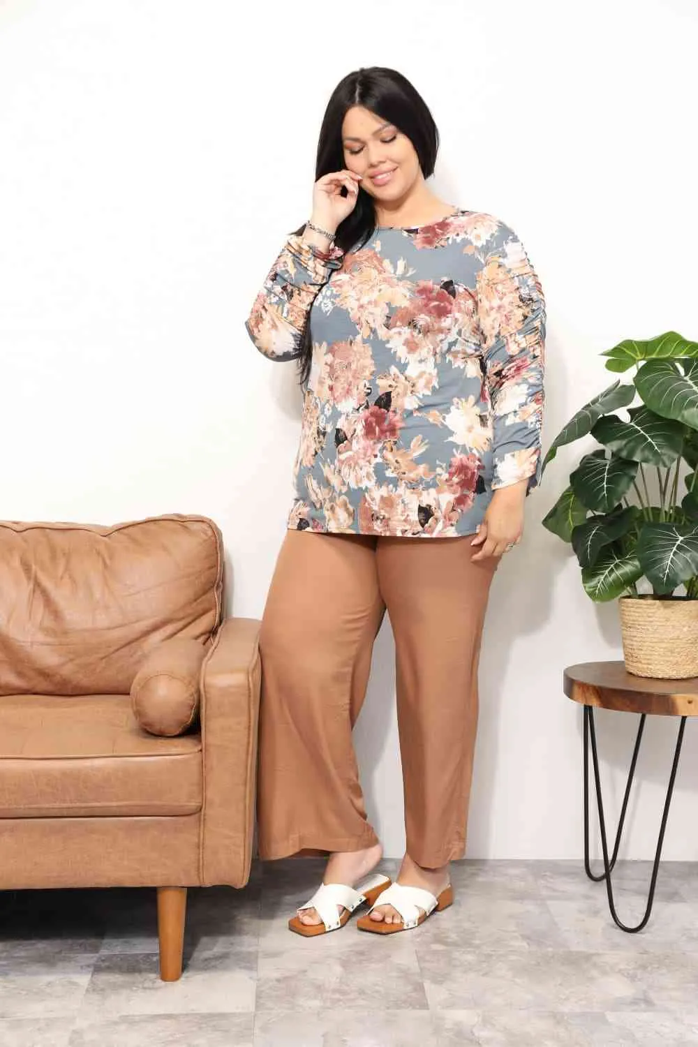 Women's Sew In Love  Full Size Flower Print Long Sleeve Top