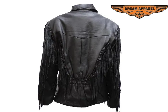 Women's Soft Leather Braided & Fringed Motorcycle Jacket